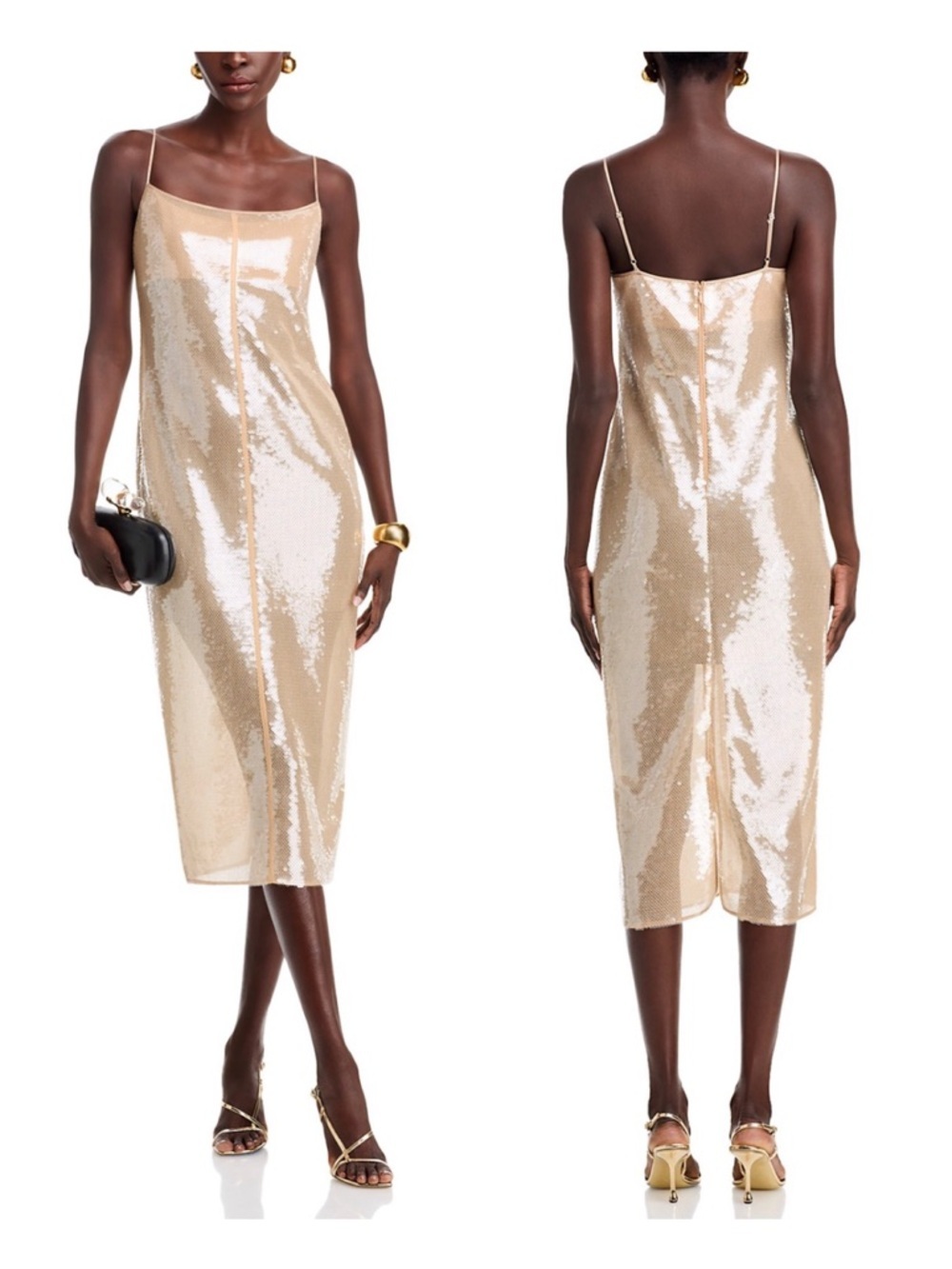 A.L.C. Danielle Champagne Sequin Slip Midi Dress